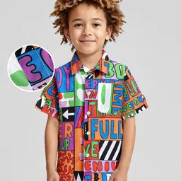 OLLINGTON ST. 100% Cotton Half Sleeves Shirt With Text Print - Multicolour-picture-11
