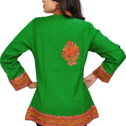Exotic India Women Floral Woollen Crop Tailored Jacket image 2