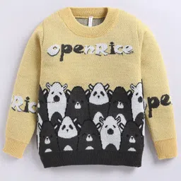 TOONYPORT Woolen Woven Full Sleeves Bears Designed Sweater - Yellow image 3