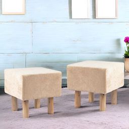 Ikiriya 2-Pcs Beige Sparkling Wooden Square Ottomans-picture-41