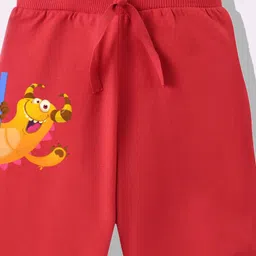 KAVEE Pure Cotton Knit Monster Printed Biowashed Lounge Pants - Red image 4