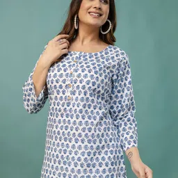 FERANOID Floral Printed Pure Cotton Short Kurtis image 3