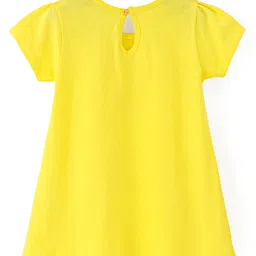 Babyhug Single Jersey Knit Half Sleeves Solid & Floral Printed Frocks with Bow Applique Pack of 2 - Yellow & Purple image 5