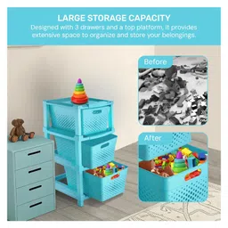 JD FRESH 3-Tier Modular Plastic Storage Cabinet Organize for Toy Organizer - BLUE image 5