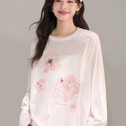 LULU & SKY Women Floral Printed Sheer Round Neck Relaxed Fit T-shirt-picture-33