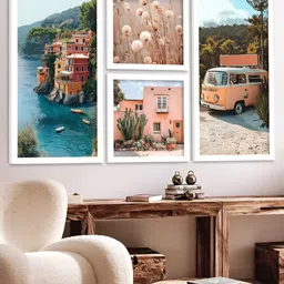 Kotart White & Peach-Coloured 4 Pieces Wooden Abstract Wall Arts image 5