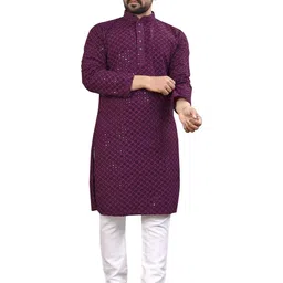 ETHNICSUTRA Men Ethnic Motifs Embroidered Festive Cotton Straight Kurta-picture-32
