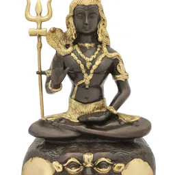 Exotic India Brown & Gold-Toned Mahayogi Shiva Religious Idol Showpiece-image-82
