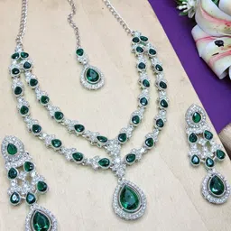 VATSALYA creation Alloy Gold- plated Green Jewellery Set-image-84