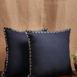 Ammorada Blue Ethnic Motifs Linen Square Cushion Covers image 3