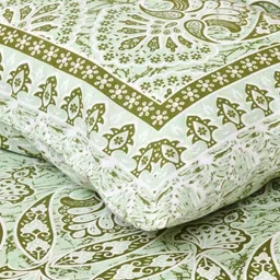 CLOTHOLOGY Green & White Ethnic Motifs 180 TC King Bedsheet with 2 Pillow Covers image 3