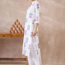 Indo Era Women Floral Printed Regular Pure Cotton Kurta with Trousers-picture-19