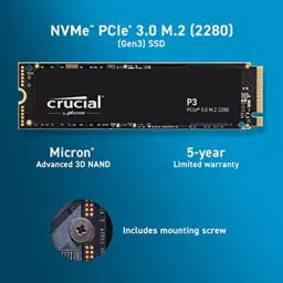Crucial 1 TB Black 3D NAND NVMe M.2 Solid State Drive CT1000P3SSD8 image 2