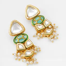 Anouk Gold-Plated Kundan Studded & Pearls Beaded Contemporary Drop Earrings image 4