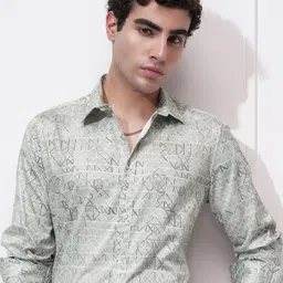 HIGHLANDER Geometric Printed Cutaway Collar Slim Fit Shirt image 1