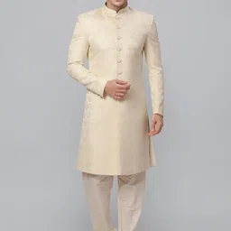 Ethnix by Raymond Embroidered Mandarin Collar Neck Sherwani Set-picture-51