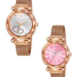 CSAMON Women Pack of 2 Dial & Straps Analogue Watch GR_101_Pink_Roman_Rose gold Maganet-picture-7