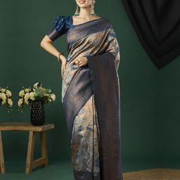 HI FI NX Ethnic Motifs Zari Pure Silk Banarasi Saree-picture-4
