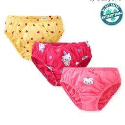 Babyoye Eco Conscious Cotton Knit Panties With Floral Print Pack Of 3 - Red & Yellow-image-71