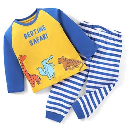 Babyhug Single Jersey Knit Full Sleeves Night Suit Animal Print - Yellow & Blue-image-8