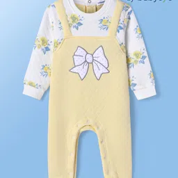 Babyoye Woven Full Sleeves Floral Printed Quilted Winter Wear Romper - White & Yellow-picture-21
