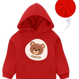 KAVEE Fleece Full Sleeves Teddy Bear Printed Hooded Sweatshirt - Red-picture-14