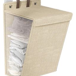 House of Quirk Wall Mounted Laundry Basket Foldable Clothes Hamper with Handles Household Organizer Storage Bin for Bedroom Hamper - Beige-picture-29