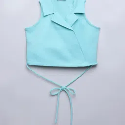 Taffykids Sleeveless Solid Wrap Around Crop Blazer Top - Aqua Blue-image-74