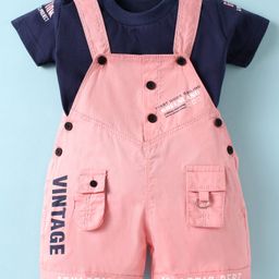 Dapper Dudes Embosis Hosiery Typography Printed Dungaree With Half Sleeves Tee - Pink-picture-6