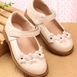 Babyoye Velcro Closure Ballerina With Floral Applique - Beige-picture-21