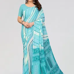Moda Rapido Turquoise Blue & White Striped Saree-picture-24
