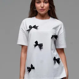 LULU & SKY Women Bow Print Round Neck Relaxed Fit T-shirt-picture-14