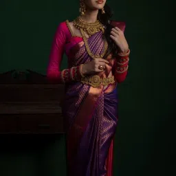 CaniBani Woven Design Zari Silk Blend Handloom Banarasi Saree image 4