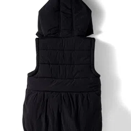 Babyhug Woven Sleeveless Front Open Hoodie with Bow Applique - Black image 2