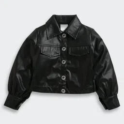 Barbie by Tiny Girl Woven Full Sleeves Solid Jacket & Skirt Set - Black image 3