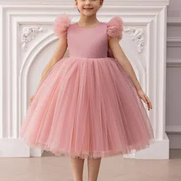 INCLUD Girl Ruffles Flutter Sleeve Bow Tulle Gown Dress-picture-1