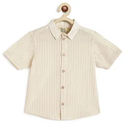Tiber Taber Cotton Lurex Half Sleeves Striped & Checked Shirt With Mundu - Cream image 4