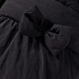 Babyhug Woven Sleeveless Front Open Hoodie with Bow Applique - Black image 3