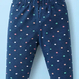 Babyhug Cotton Lycra Knit Three Fourth Length Leggings With Polka Dot & Floral Print Pack of 3 - Navy Blue White & Pink image 4