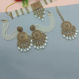 AASHISH IMITATION Gold-Plated Stone Studded & Beaded Jewellery Set-picture-33