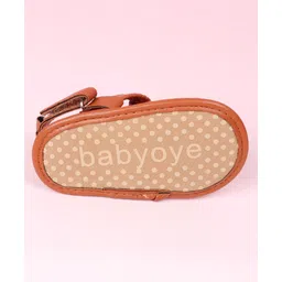 Babyoye Solid Color Booties with Velcro Closure & Zig Zag Design - Tan image 5