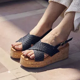 Peach Flores Kyoto Women Textured Leather Wedge Heel Open Toe Slingback Sandals image 4