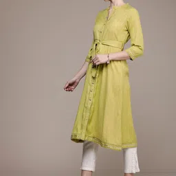 Anouk Women Woven Design Gotta Patti Dobby A-Line Kurta image 4