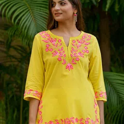 INAAYA JAIPUR Women Floral Embroidered Thread Work Pure Cotton Short Kurti-image-59