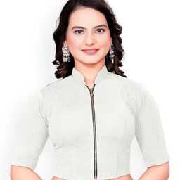 SS Sanket Synthetics High Neck Front Full Zip Blouse-image-77