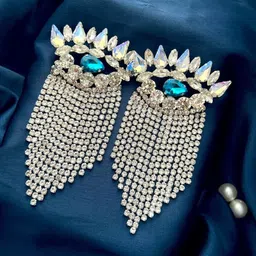 ISHKAARA Rhodium-Plated Artificial Stones Studded Eye-catching Contemporary Drop Earrings-picture-36