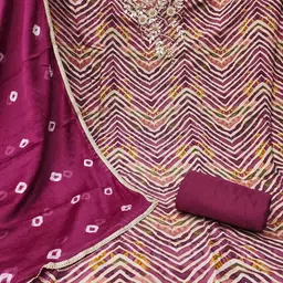 SHADOW & SAINING Chevron PrintedBeads and Stones Pure Silk Unstitched Dress Material image 4