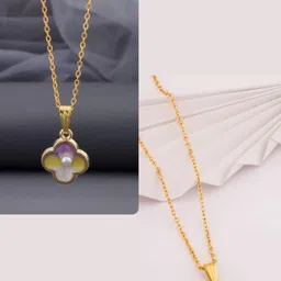 SZN Set Of 2 Gold-Plated Artificial Beaded Enamelled Geometric Pendants With Chains-picture-20