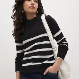 The Roadster Life Co. Horizontally Striped High Neck Acrylic Pullover-picture-13