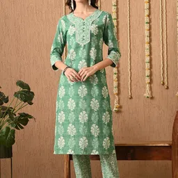 KEOSA Women Ethnic Motifs Printed Regular Pure Cotton Kurta with Trousers & With Dupatta image 2
